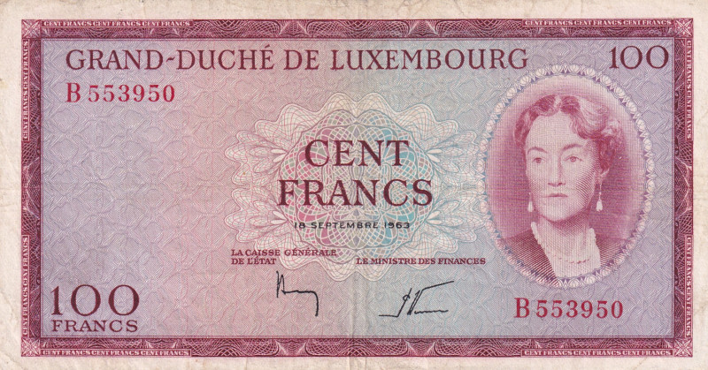 Luxembourg, 100 Francs, 1963, VF, p52a
There is one pinhole
Estimate: USD 50-1...