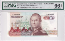 Luxembourg, 1.000 Francs, 1985, UNC, p59s, SPECIMEN
PMG 66 EPQ, Institut Monetarie
Estimate: USD 150-300