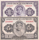 Luxembourg, 5-10 Francs, 1944, p43; p44, (Total 2 banknotes)
5 Francs, VF(+); 10 Francs, XF
Estimate: USD 25-50