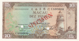 Macau, 10 Patacas, 1981, UNC, p59, SPECIMEN
Estimate: USD 25-50