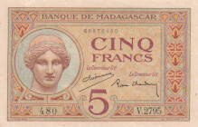 Madagascar, 5 Francs, 1937, UNC(-), p35
Estimate: USD 20-40