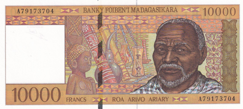 Madagascar, 10.000 Francs=2.000 Ariary, 1995, UNC, p79b
There is one pinhole
E...