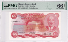 Malawi, 5 Kwacha, 1983, UNC, p15e
PMG 66 EPQ, Reserve Bank
Estimate: USD 350-700