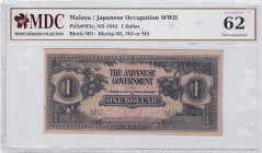 Malaya, 1 Dollar, 1942, UNC, pM5c
MDC 62, Japanese Occupation WWII
Estimate: USD 25-50