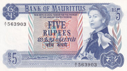 Mauritius, 5 Rupees, 1967, UNC, p30a
Queen Elizabeth II. Potrait, Light handling
Estimate: USD 30-60