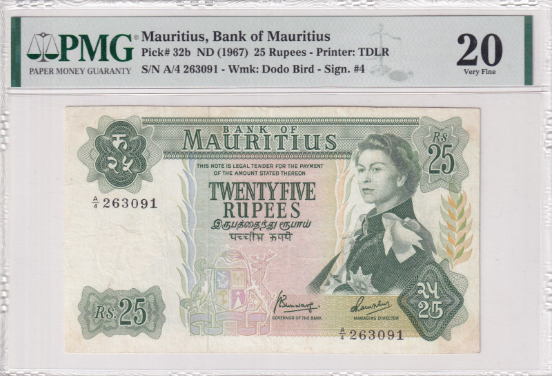 Mauritius, 25 Rupees, 1967, VF, p32b
PMG 20, Queen Elizabeth II. Potrait
Estim...