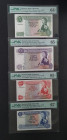 Mauritius, 5-10-25-50 Rupees, 1967, UNC, p30-p33, (Total 4 banknotes)
PMG 64 EPQ; PMG 65 EPQ(2); PMG 67 EPQ, Queen Elizabeth II. Potrait
Estimate: U...