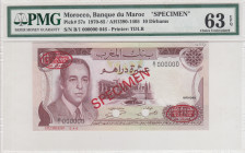 Morocco, 10 Dirhams, 1970/1985, UNC, p57s, SPECIMEN
PMG 63 EPQ
Estimate: USD 300-600