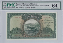Turkey, 1 Livre, 1927, UNC, p119a, 1.Emission
PMG 64, Rare Condition
Estimate: USD 4.000-8.000