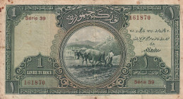 Turkey, 1 Livre, 1927, VF, p119, 1.Emission
There is a chest stain.
Estimate: USD 200-400