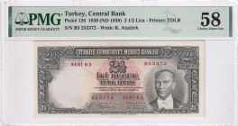 Turkey, 2 1/2 Lira, 1939, AUNC, p126, 2.Emission
PMG 58
Estimate: USD 1.500-3.000