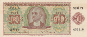 Turkey, 50 Kurush, 1944, AUNC, p134, 2.Emission
İsmet İnönü Portrait
Estimate: USD 200-400