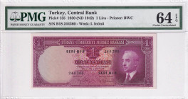 Turkey, 1 Lira, 1942, UNC, p135, 2.Emission
PMG 64 EPQ
Estimate: USD 750-1.500