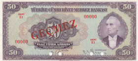 Turkey, 50 Lira, 1947, UNC, p142As, SPECIMEN
3.Emission, Portrait of Ismet Inonu with Bow Tie
Estimate: USD 200-400