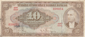 Turkey, 10 Lira, 1948, VF(+), p148, 4.Emission
Natural, There is a chest stain.
Estimate: USD 150-300