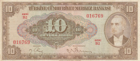 Turkey, 10 Lira, 1948, VF, p148, 4.Emission
Estimate: USD 125-250