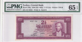 Turkey, 2 1/2 Lira, 1952, UNC, p150a, 5.Emission
PMG 65 EPQ, Rare Condition
Estimate: USD 4.000-8.000