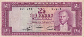 Turkey, 2 1/2 Lira, 1952, VF(+), p150, 5.Emission
Natural
Estimate: USD 75-150