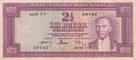 Turkey, 2 1/2 Lira, 1957, VF(-), p152, 5.Emission
Natural, There is yellowing.
Estimate: USD 25-50