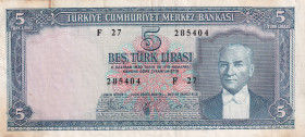 Turkey, 5 Lira, 1961, XF(+), p173a, 5.Emission
Natural, There is light spotting on the border.
Estimate: USD 30-60