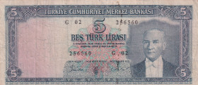 Turkey, 5 Lira, 1961, VF, p173a, 5.Emission
There are stains and openings.
Estimate: USD 20-40