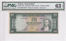 Turkey, 10 Lira, 1953, UNC, p157a, 5.Emission
PMG 63 EPQ, .
Estimate: USD 1.000-2000