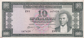 Turkey, 10 Lira, 1961, AUNC, p160, 5.Emission
Last Prefix
Estimate: USD 50-100