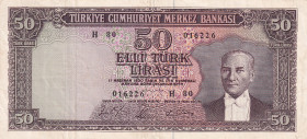 Turkey, 50 Lira, 1964, VF(+), p175a, 5.Emission
Stained
Estimate: USD 15-30
