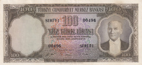 Turkey, 100 Lira, 1952, AUNC, p167, 5.Emission
Natural, Light handling, Low Serial Number
Estimate: USD 2000-4000