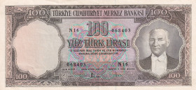 Turkey, 100 Lira, 1958, AUNC(-), p169, 5.Emission
Natural, Light handling
Estimate: USD 200-400