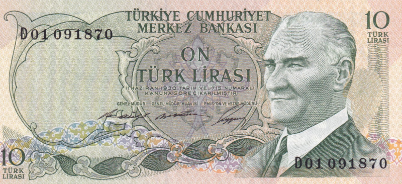 Turkey, 10 Lira, 1966, UNC, p180, 6.Emission
"D01" prefix
Estimate: USD 20-40