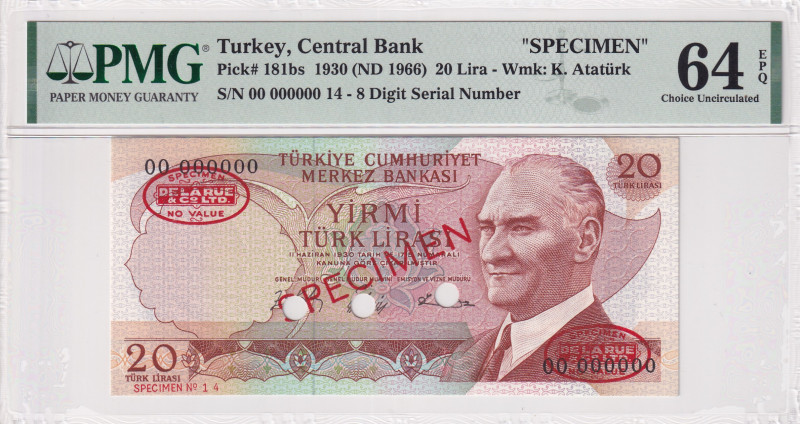 Turkey, 5 Lira, 1966, UNC, p181bs, 6. EMİSSİON, SPECIMEN
PMG 64 EPQ
Estimate: ...