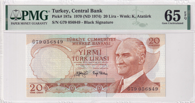 Turkey, 20 Lira, 1974, UNC, p187a, 6.Emission
PMG 65 EPQ
Estimate: USD 35-70