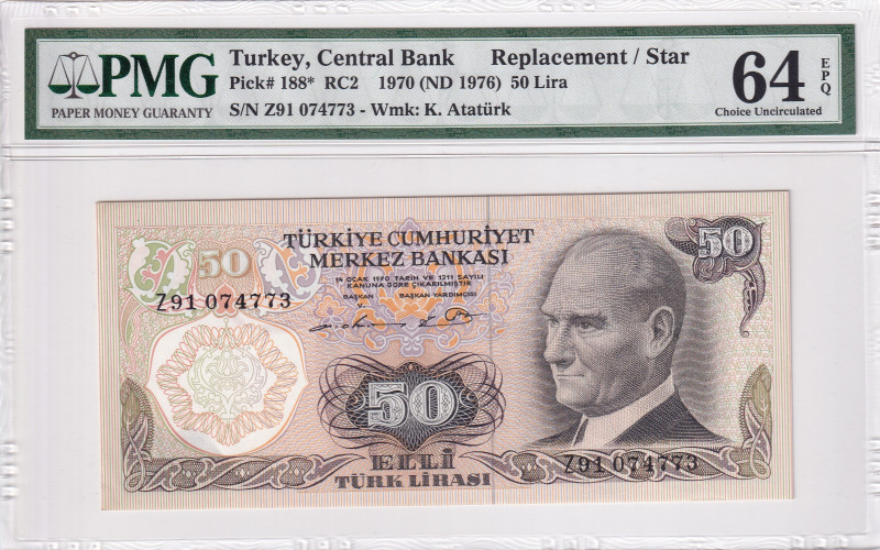 Turkey, 50 Lira, 1976, UNC, p188, 6.Emission
PMG 64 EPQ
Estimate: USD 400-800