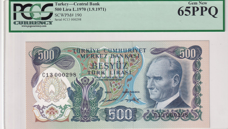 Turkey, 500 Lira, 1971, UNC, p190a, 6.Emission
PCGS 65 PPQ, First 1000 serial n...