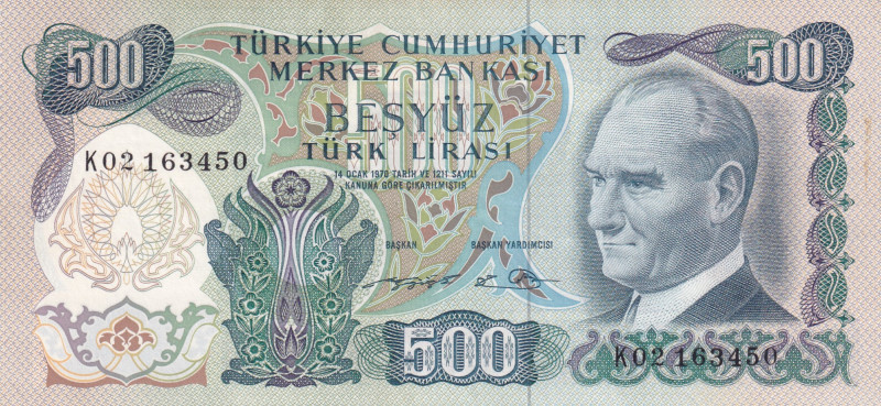 Turkey, 500 Lira, 1974, UNC, p190b, 6.Emission
"K" Prefix, Rare prefix
Estimat...