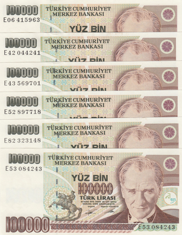 Turkey, 100.000 Lira, 1994, UNC, p205b, 7.Emission
(Total 6 banknotes), Differe...