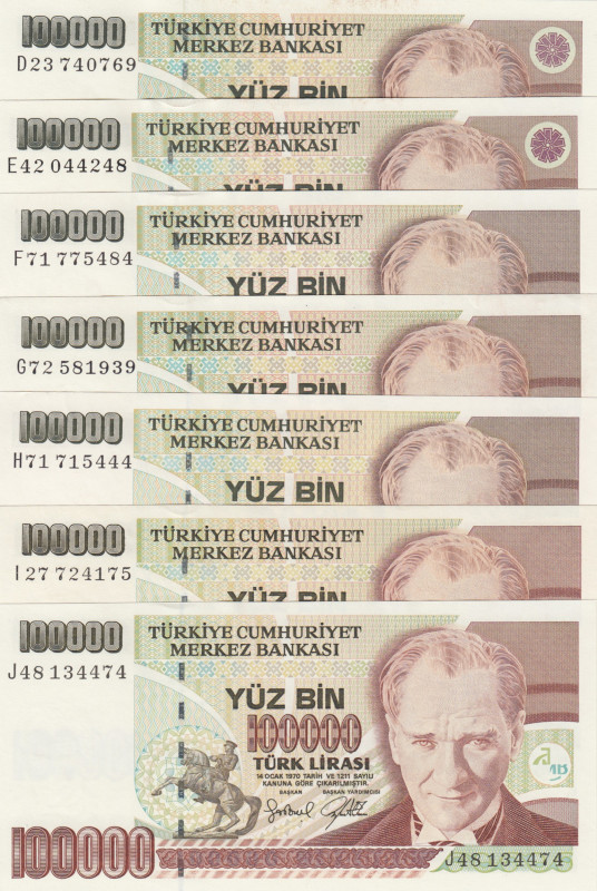 Turkey, 100.000 Lira, 1991/1996, p205, p206, 7. Emission
(Total 7 banknotes), H...