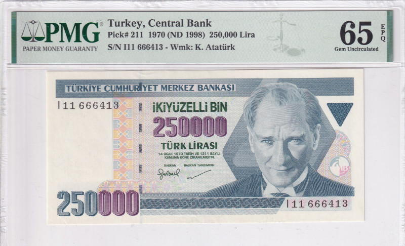 Turkey, 250.000 Lira, 1998, UNC, p211, 7.Emission
PMG 65 EPQ
Estimate: USD 25-...