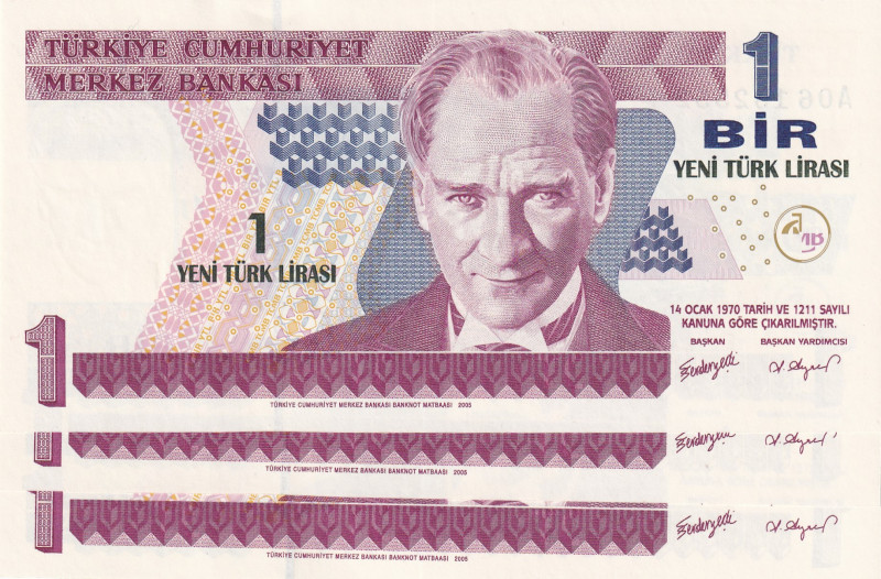 Turkey, 1 New Lira, 2005, UNC, p216, 8.Emission
(Total 3 consecutive banknotes)...