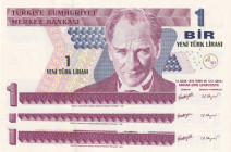 Turkey, 1 New Lira, 2005, UNC, p216, 8.Emission
(Total 3 consecutive banknotes)
Estimate: USD 15-30