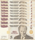 Turkey, 5 New Lira, 2005, UNC, p217, 8.Emission
"B" prefix banknotes, (Total 9 banknotes)
Estimate: USD 50-100