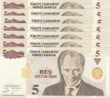 Turkey, 5 New Lira, 2005, UNC, p217, 8.Emission, (Total 7 banknotes)
Variety, 6 Radar
Estimate: USD 50-100