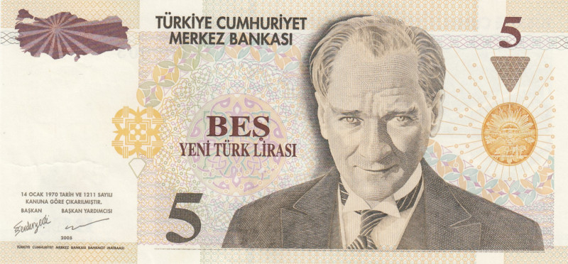 Turkey, 5 New Lira, 2005, UNC, p217, 8.Emission
Top 10 Serial Numbers
Estimate...