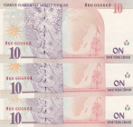 Turkey, 10 New Lira, 2005, UNC, p218, 8. Emisyon
(Total 3 consecutive banknotes), Nice serial number
Estimate: USD 20-40