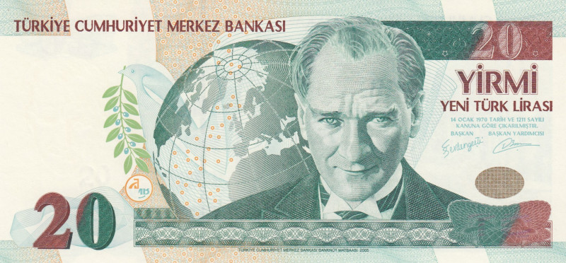 Turkey, 20 New Lira, 2005, UNC, p219, 8.Emission
"B01" prefix
Estimate: USD 15...