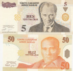 Turkey, 5-50 New Lira, 2005, UNC, p217, p220, 8.Emission
6 Radar, Full Twin Team Including Letter
Estimate: USD 250-500