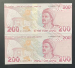 Turkey, 200 Lira, 2017, UNC, p227c, 9.Emission
(Total 2 consecutive banknotes)
Estimate: USD 50-100