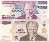 Turkey, 1.000.000 Lira-5 New Lira, 2002/005, UNC, p213, p217, 7th and 8th Emission
Twin serial number, (Total 2 banknotes)
Estimate: USD 50-100