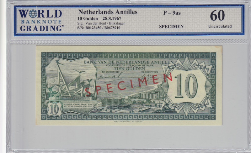 Netherlands Antilles, 10 Gulden, 1967, UNC, p9as, SPECIMEN
WBG 60, Bank Van de ...